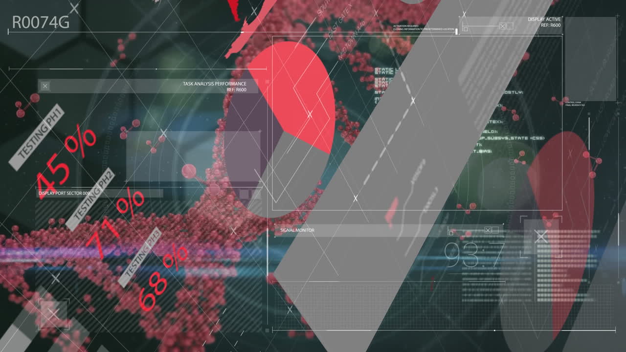 Animation of data processing over dark background