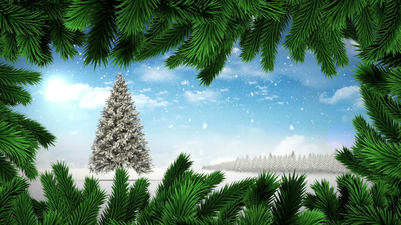 겨울 풍경 위에 내리는 눈의 애니메이션