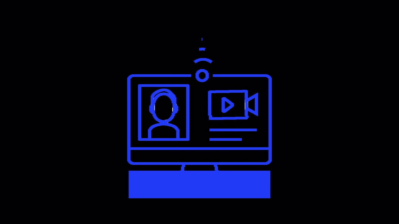 Ícone Animado de Chamada de Vídeo Online e Streaming em Monitor de Computador