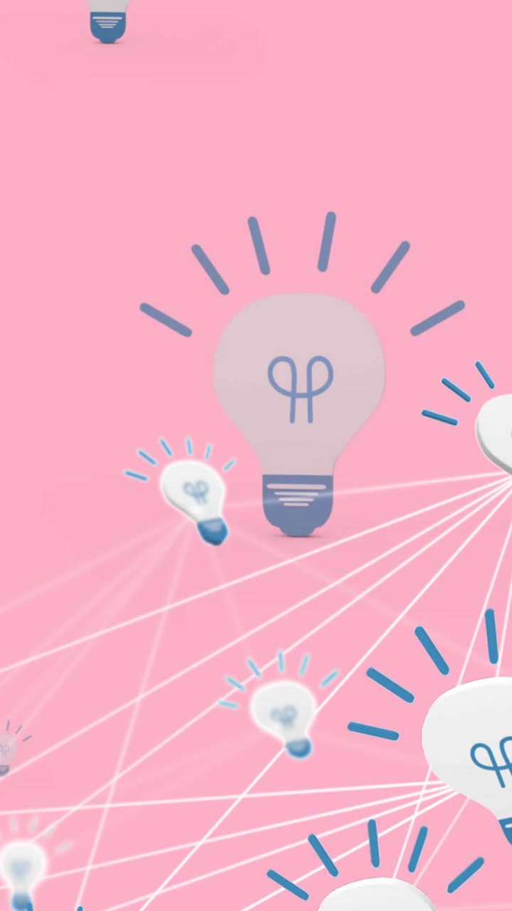 Animazione di una rete di connessioni con lampadine su sfondo rosa