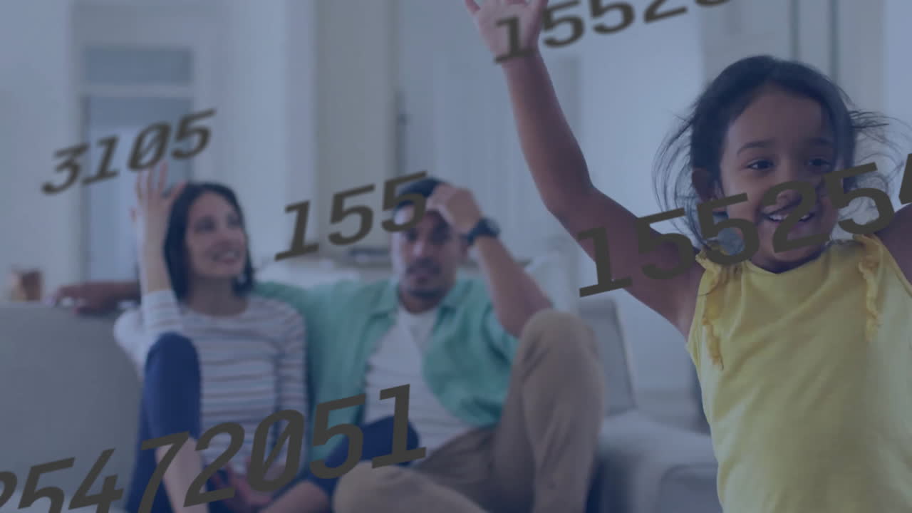 animación del procesamiento de datos sobre padres biraciales e hija en el hogar