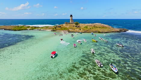 aerial drone view of a lighthouse on ile aux fouquets, ile au phare, bois des amourettes, mauritius