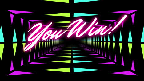 animation of you win text over shapes on black background