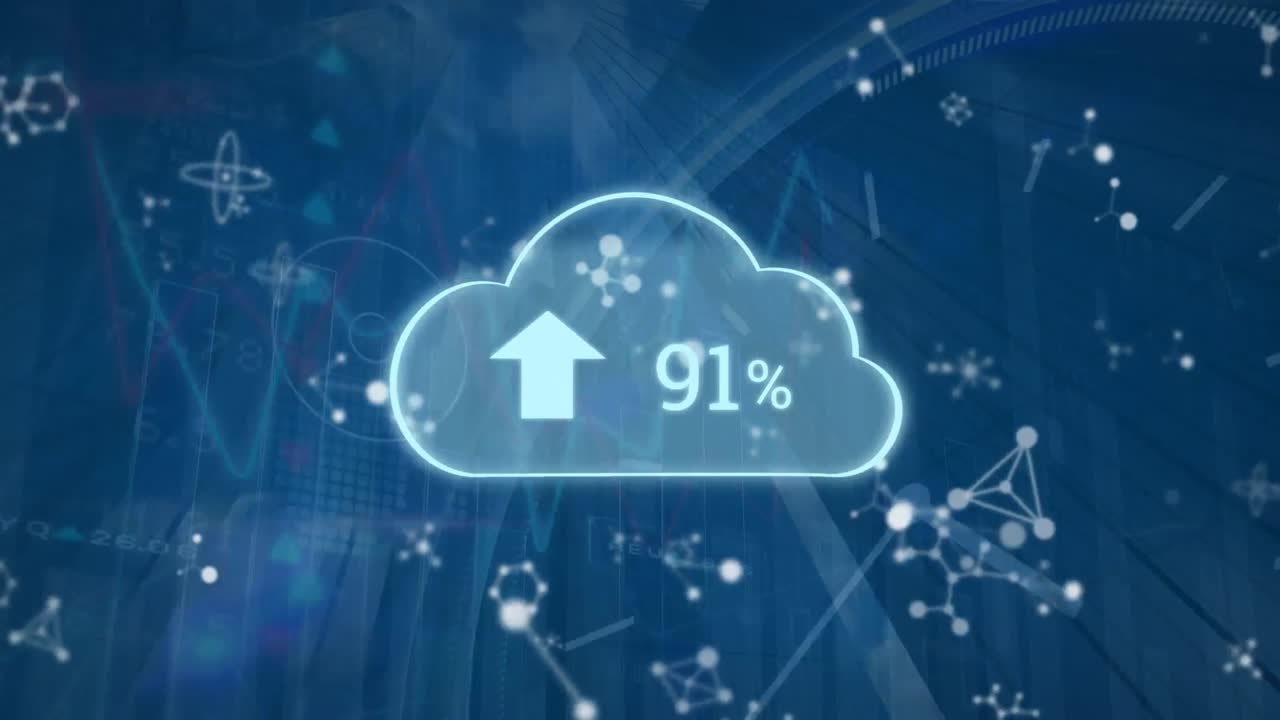 그래프와 분자에 대한 증가하는 수와 함께 구름의 애니메이션