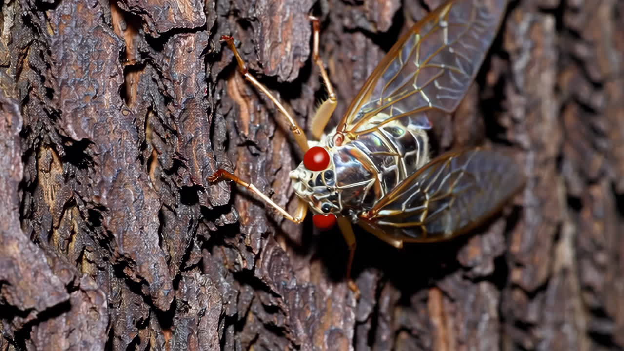 Cicada on Tree Bark