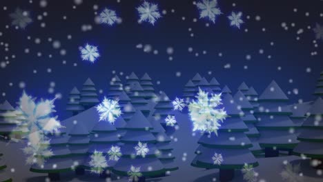 Animation-of-snow-falling-over-winter-landscape