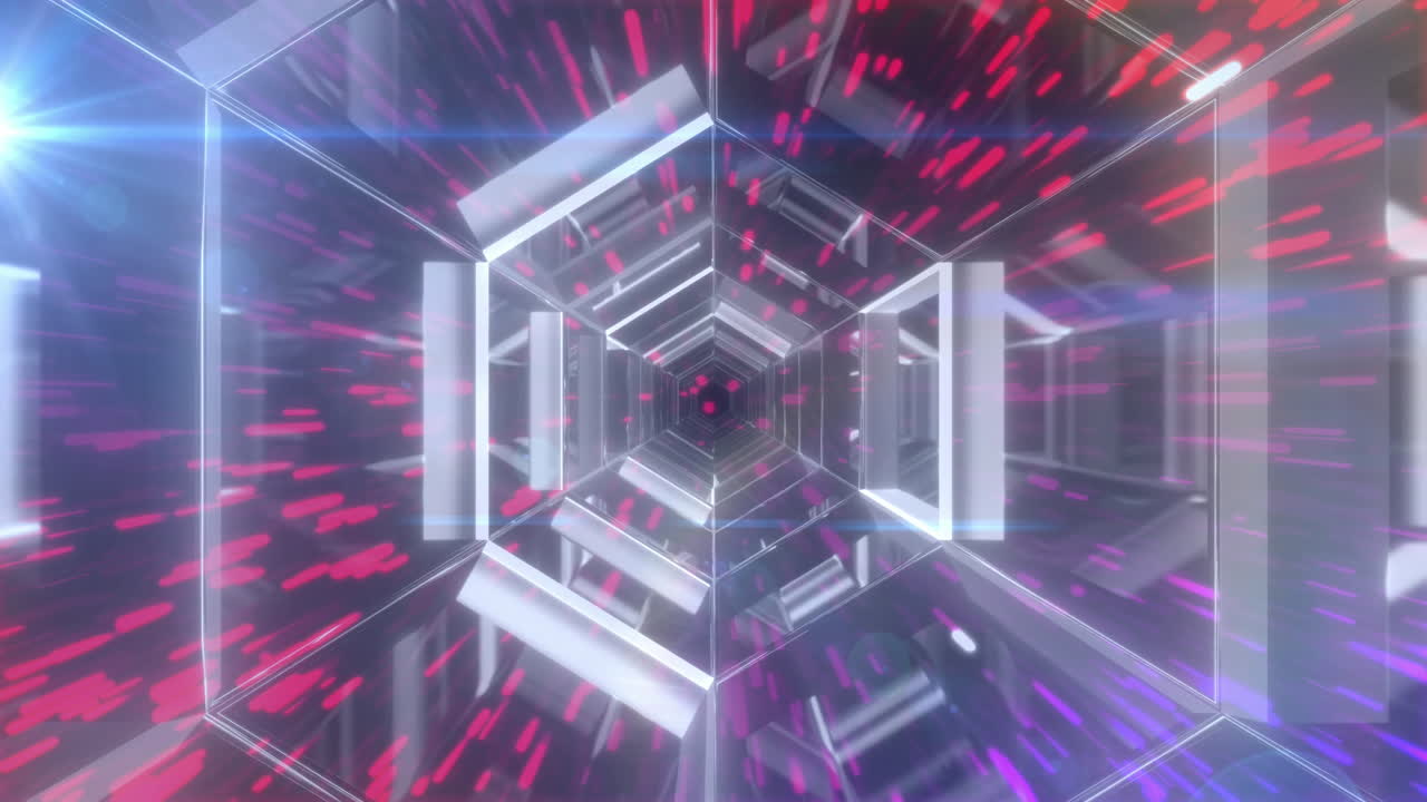 animación de senderos rojos y puntos de luz sobre el túnel digital