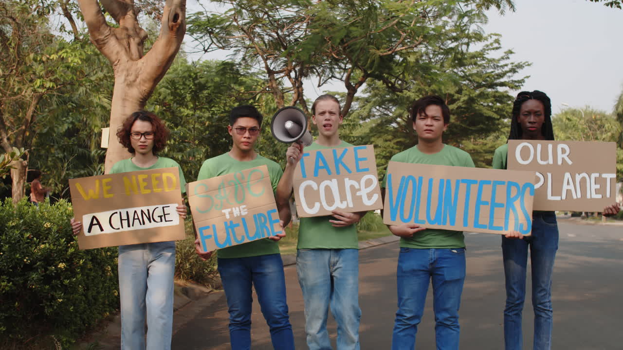 Group of Volunteers Calling to Save Ecology and Planet at Protest
