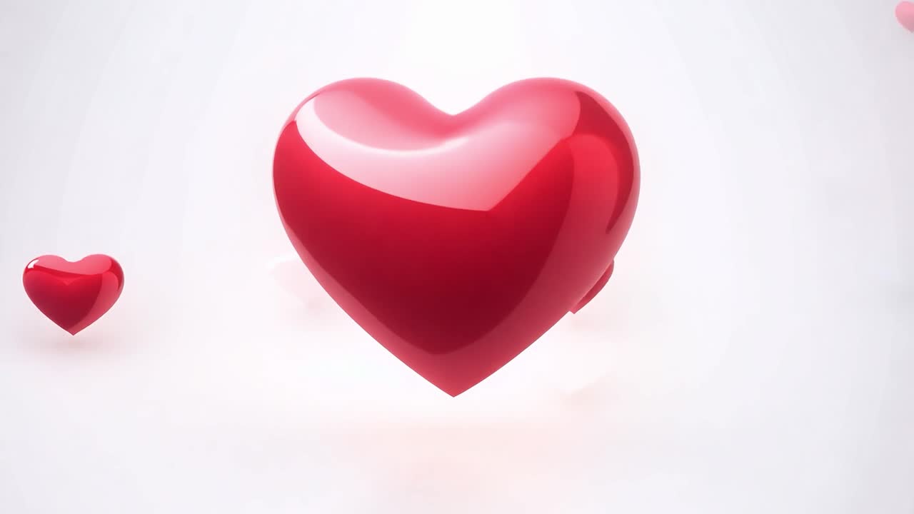 Large red heart pulsates, surrounded by smaller hearts, set against a clean white background, symbolizing love and affection