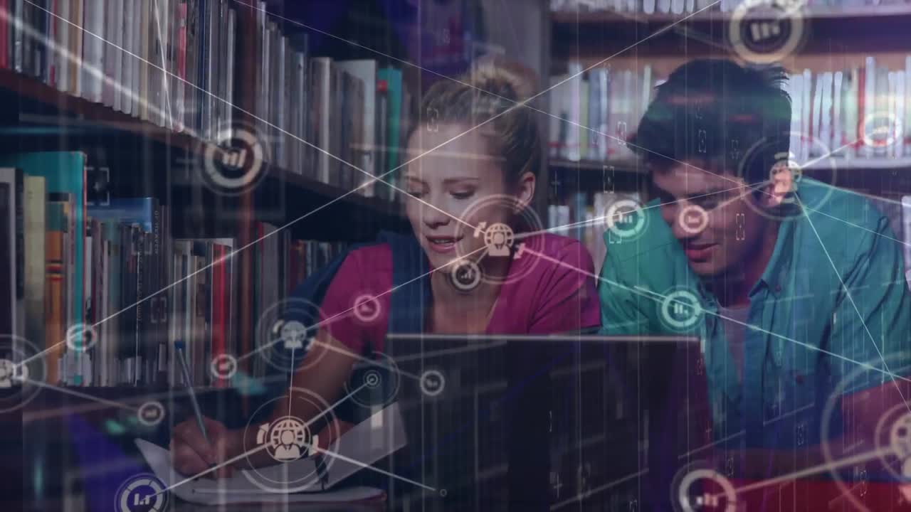 animación de redes y procesamiento de datos sobre estudiantes caucásicos.