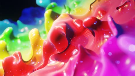 animación abstracta suave de color arco iris de gradiente líquido en 4k. superficie de pintura brillante brillante como fondo festivo en bucle abstracto. brilla en líquido viscoso con salpicaduras 3d en la superficie como gotas.