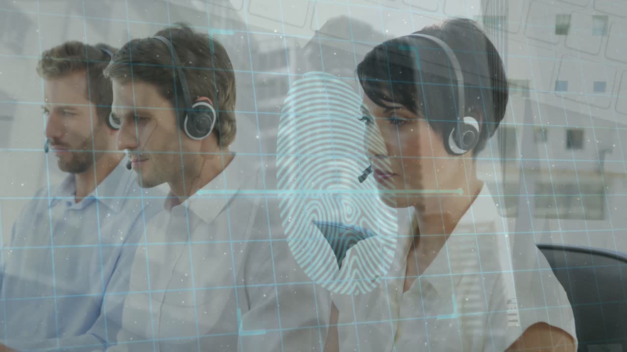 animación de huellas dactilares y red de conexiones a través de personas de negocios.