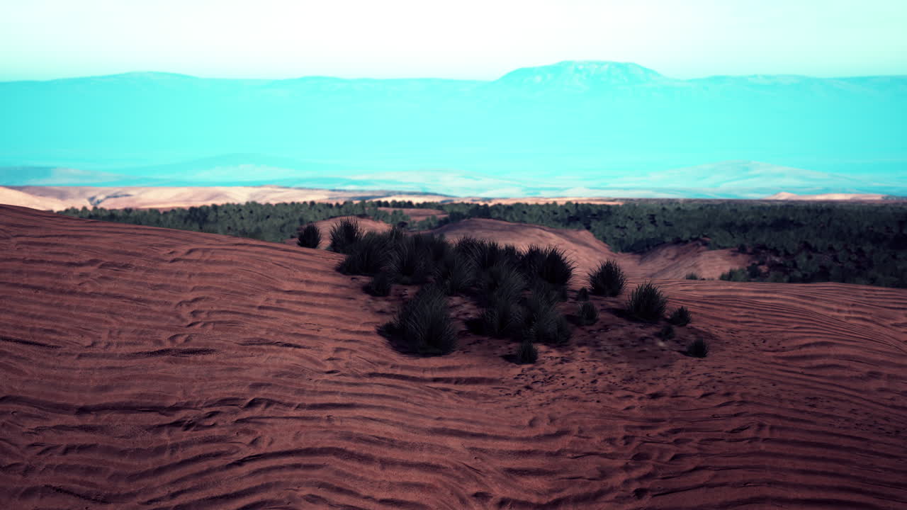 푸른 구름이 가득한 하늘 을 가진 모하베 사막 풍경