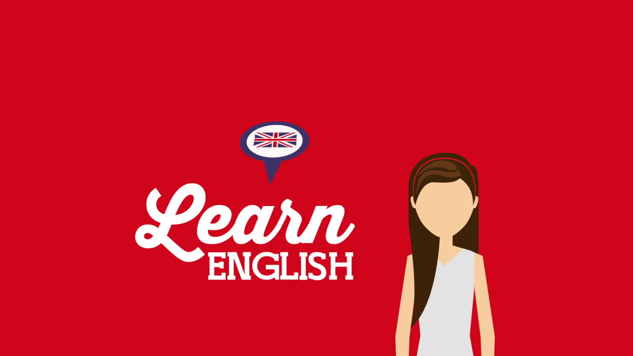 woman character with learn english animation