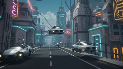 envision a stunning futuristic cityscape filled with soaring flying cars, vibrant neon lights, and a dynamic modern urban atmosphere