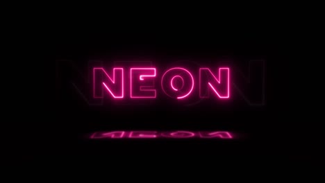 word 'neon' neon glowing on a black background with reflections on a floor. neon glow signs in seamless loop motion graphic