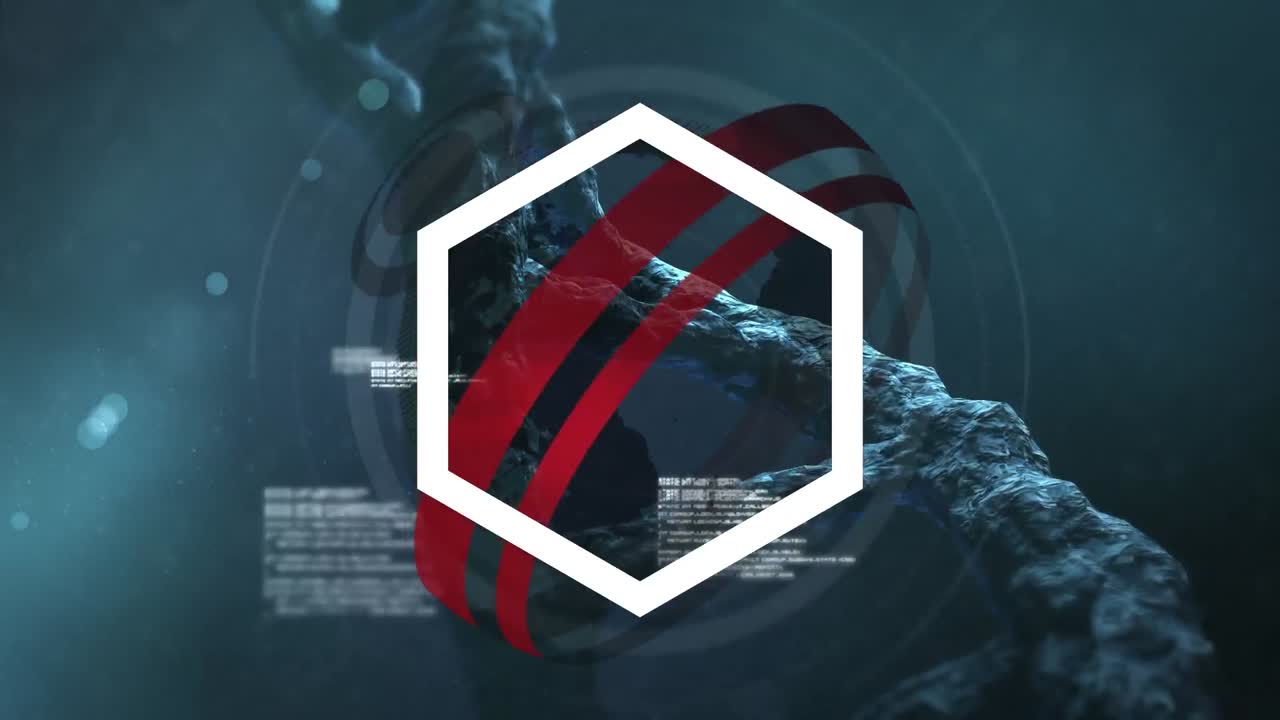 Animation of dna, hexagons and data processing on dark green background