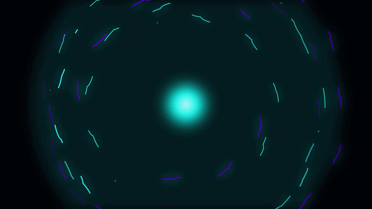 Abstract Glowing Cyan Light Core with Rotating Particles