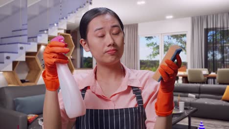 cleaning lady in a messy house