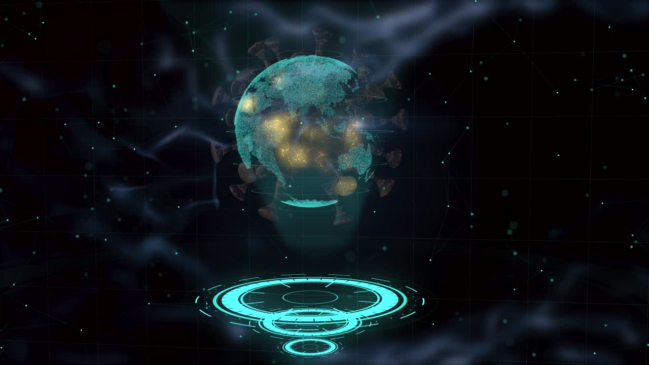 3d-рендер абстрактной вирусной клетки внутри прозрачного пузыря на размытом темном фоне.