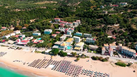 drone fly over beautiful beach in greece