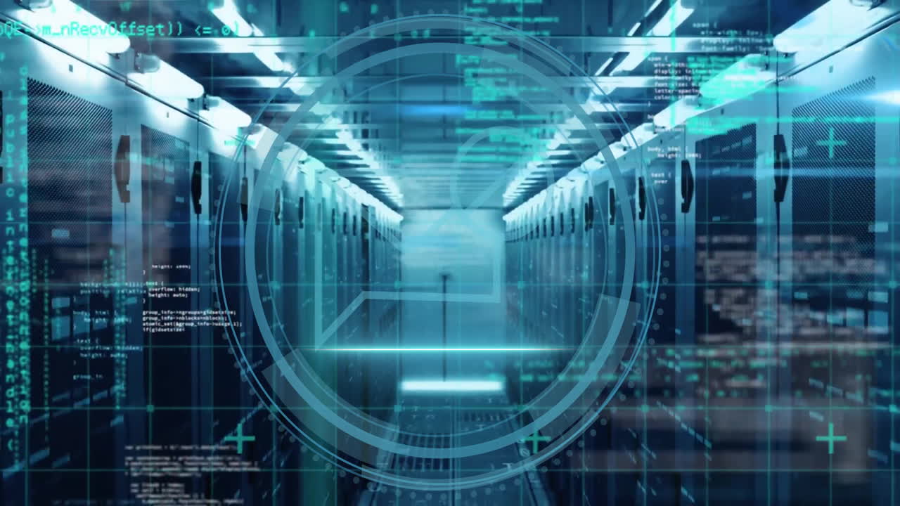 폴더 아이콘의 애니메이션 및 컴퓨터 서버를 통해 디지털 데이터 처리