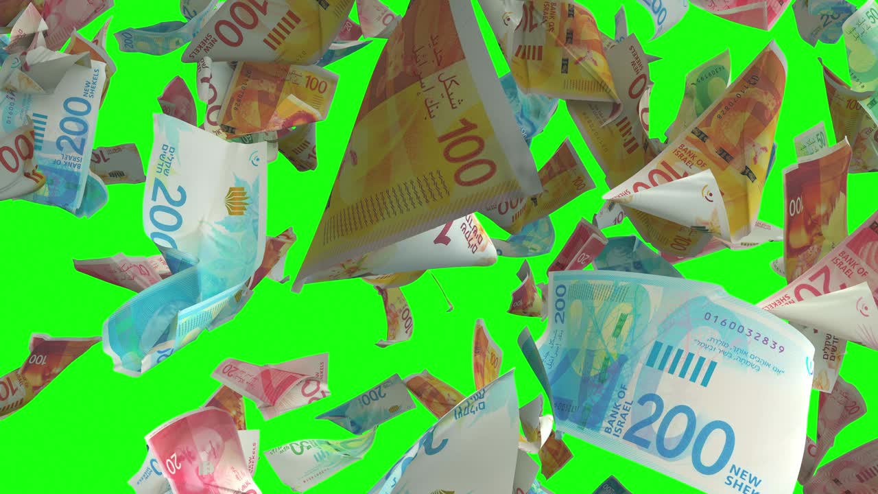 이스라엘 새 셰 지폐가 녹색 크로마 키 4k로 을 수 있습니다.