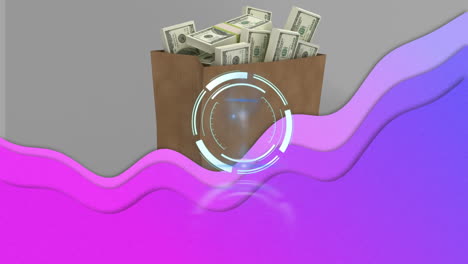 animación del círculo de carga sobre la billetera con dinero