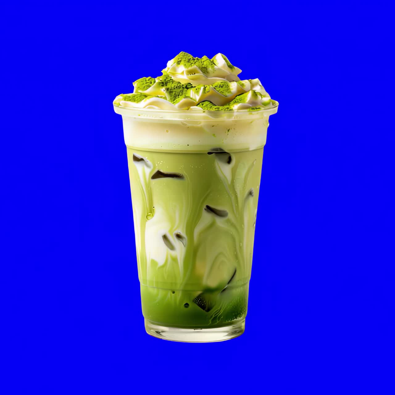 Matcha latte cup animation, transparent 4K video, green screen