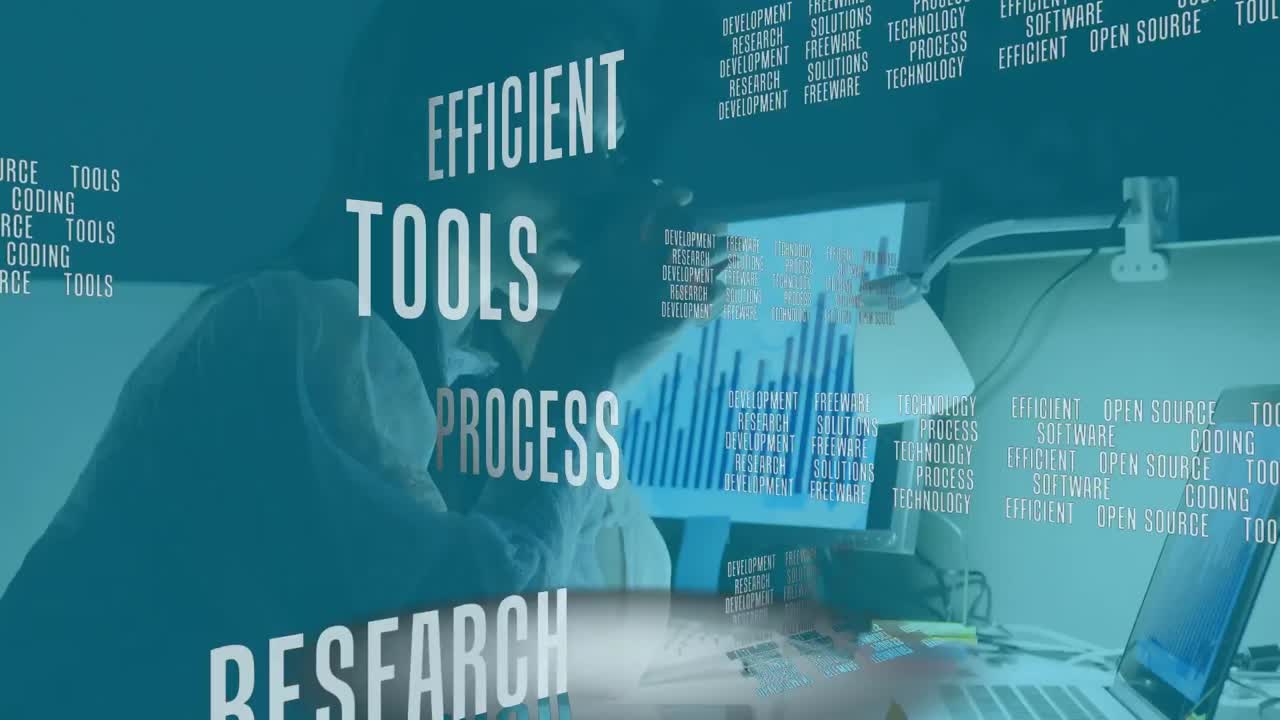 노트북을 사용하는 사업가 여성에 대한 데이터 처리 애니메이션