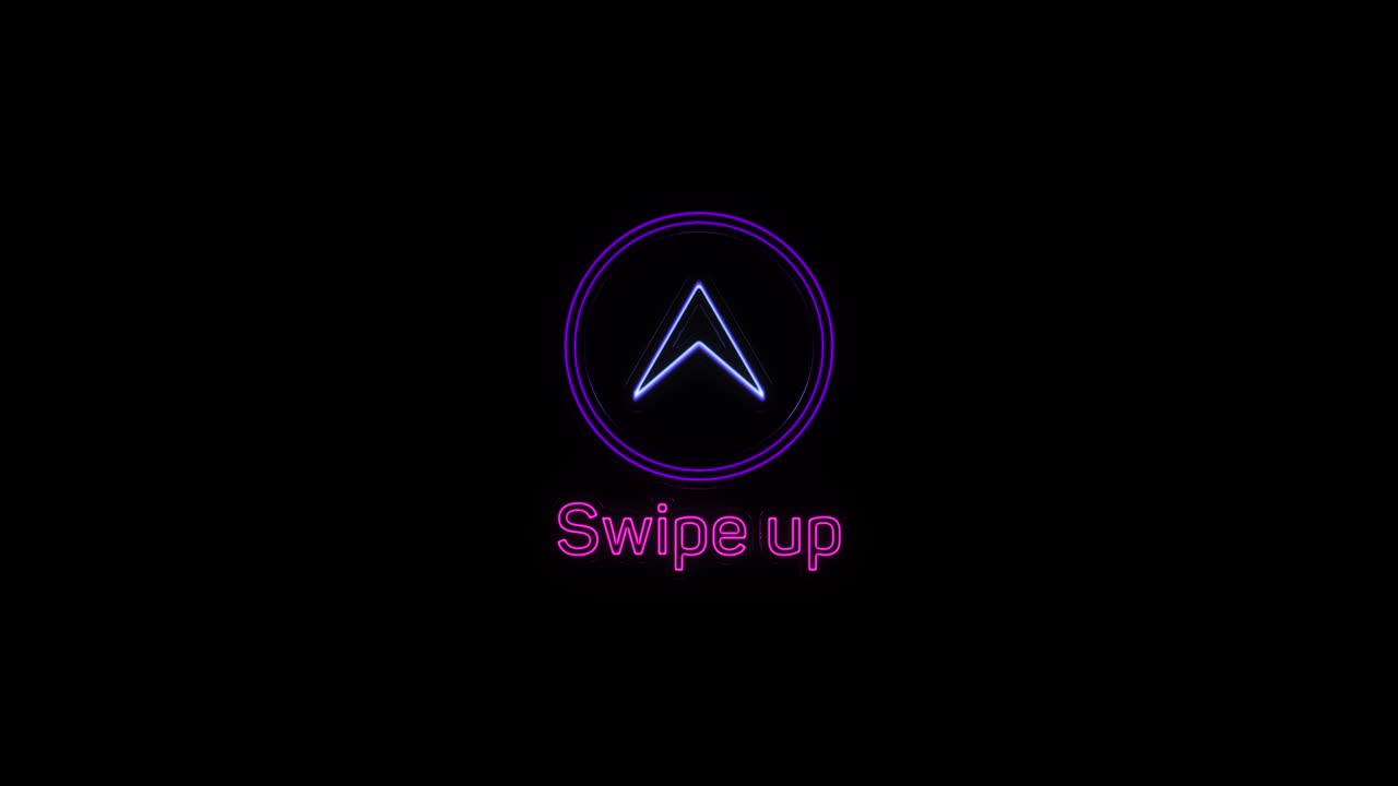 Swipe up neon icon. Scroll arrow up drag button up social media interface action icon. Motion graphic. Swipe up animation footage.