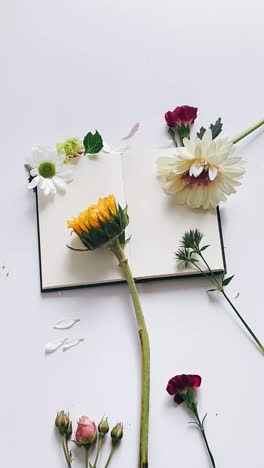 floral arrangement on a blank book