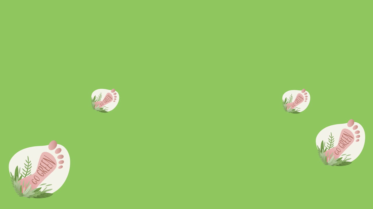 녹색 배경에 여러 개의 떨어지는 녹색 텍스트와 발자국 로고의 애니메이션