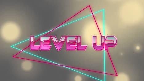 Animation-of-level-up-text-over-light-spots-on-black-background