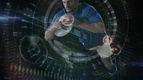 animación del procesamiento de datos por computadora sobre un jugador de rugby.