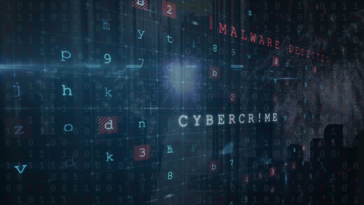 animación de texto de cibercrimen y procesamiento de datos.