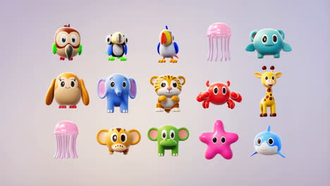 collection of cute 3d cartoon animals and sea creatures