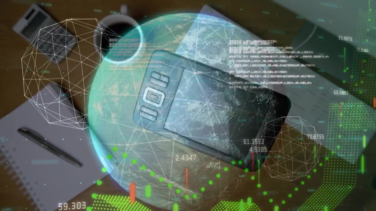 Animation af netværk af forbindelser og databehandling over forretningsmand iført VR-headset.