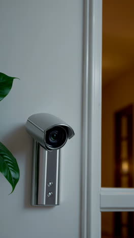 security camera on a white door, interior shot