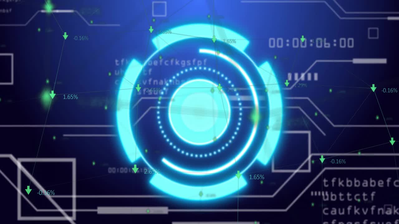 HUD core initializing rotating, pulsing and layering sliding data overlays visualizing live stats