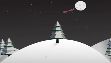 Santa-Y-Su-Trineo-Volando-Sobre-Un-Paisaje-Nevado