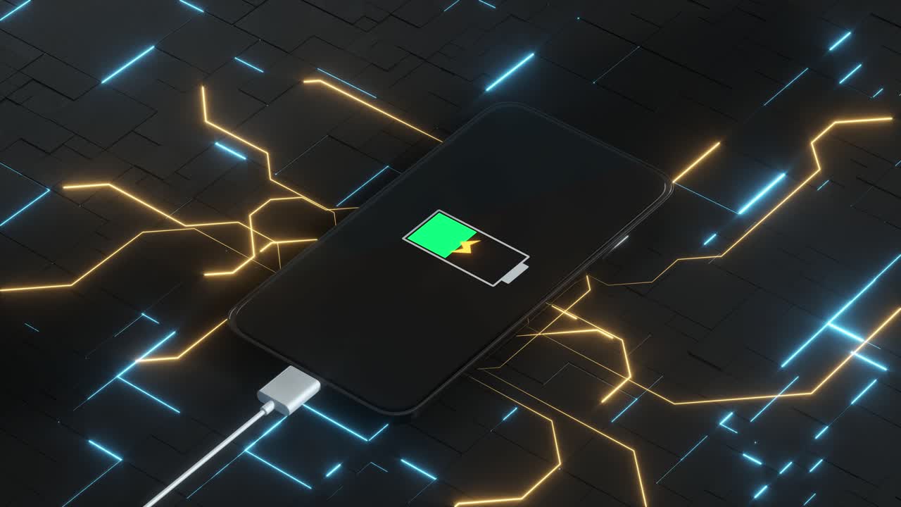 il progresso della ricarica del telefono cellulare, rendering 3d.