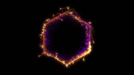 animación de un portal amarillo hexagonal formado por partículas y ráfagas de energía aisladas en fondo negro con alpha luma matte vfx cg 4k.