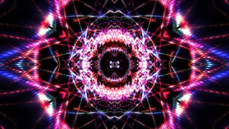 abstracto brillante colorido onda de luz de neón fondo de movimiento simétrico. bucle caleidoscopio futurista partículas digitales malla movimiento abstracto. para la tecnología cibernética intro bg, vj bucle, transición fx.
