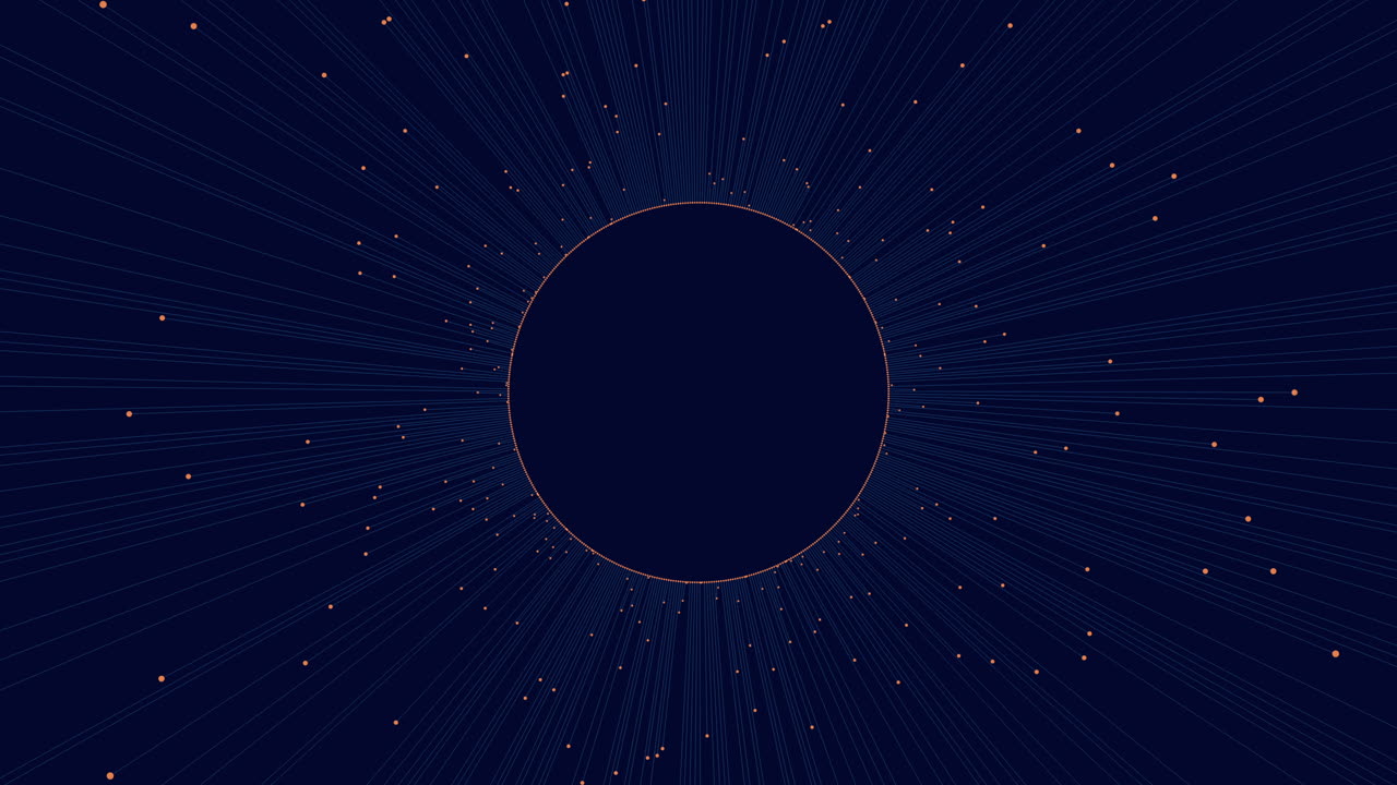 하 점의 역동적인 원형 패턴을 가진 파란색 배경