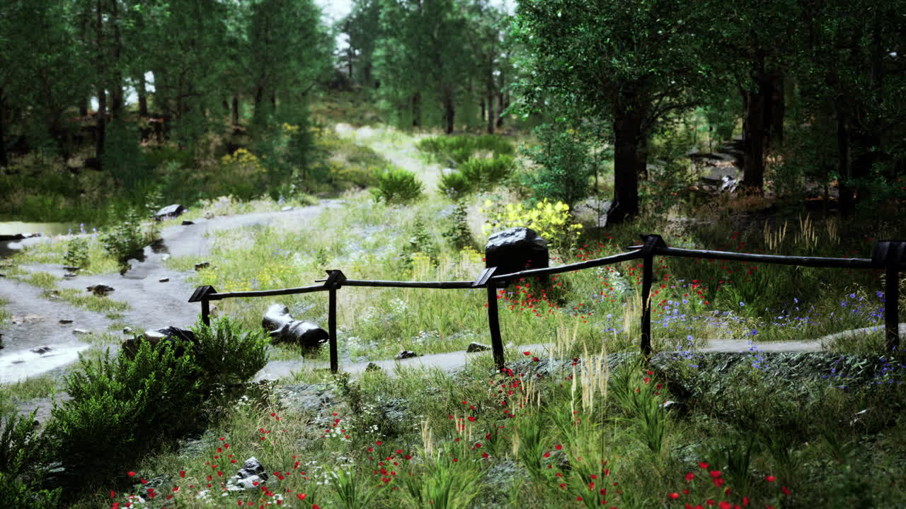 сельская дорога в лиственных лесах в туманное утро