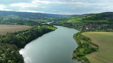 the letovice valley reservoir, also called křetínka, is located between letovice and křetín on the lowermost part of the křetínka river. drone view