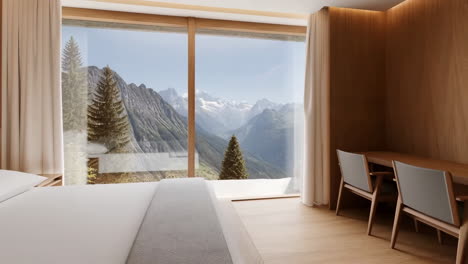 modern bedroom with panoramic mountain view