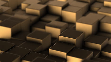 gold abstract square cubes slowly rising and falling fluidly with shallow depth of field - 3d motion design animation geometric graphic background prores 4k