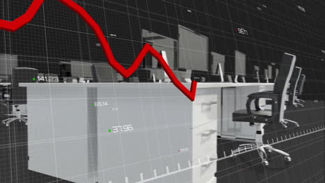 Animation-of-financial-data-processing-with-red-line-in-office